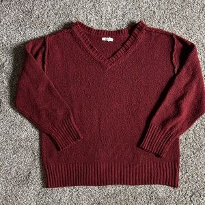 Dark Red V-Neck Cozy Sweater